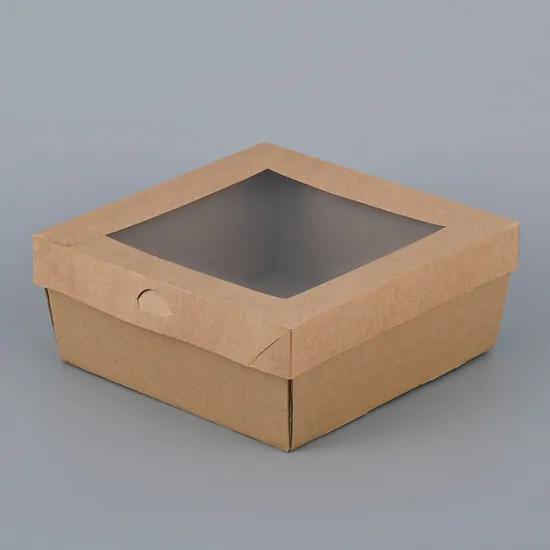 Wholesale Disposable Packaging Cardboard Brown Kraft Food Tray Transparent Pet Lid Catering Boxes 