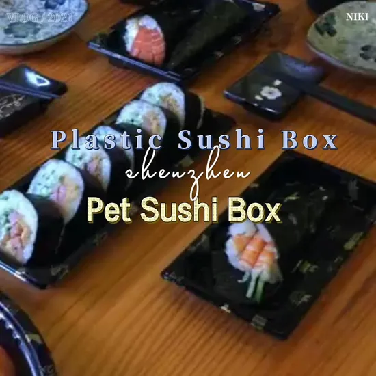Takeaway Disposable Plastic Tableware 190mm Length PS Plastic Sushi Tray Black Box with Lid
