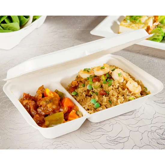 OEM Service Custom Bagasse Sugarcane Tray with PLA Pet Cpet Film Lined Laminated for Frozen Food Ready Meal Bagasse Tableware 
