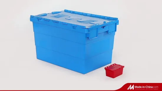 56L Warehouse Logistic Heavy Duty Plastic Moving Tote Box with Hinged Lid 