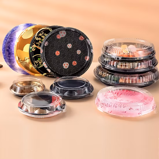 Disposable Round PS Blister Plastic Sushi Tray with Lid