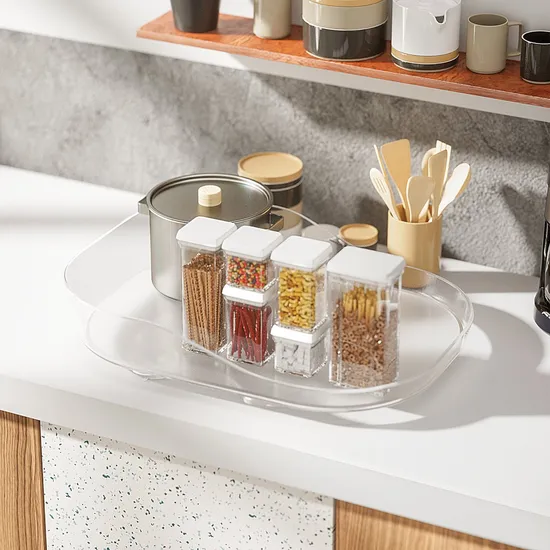 Classic Design Plastic Turntable Fridge Organizer New Rectangular Shape Tray for Kitchen Cosmetic and Bathroom Storage 