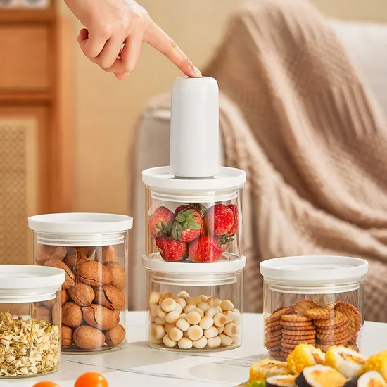 Certified Handheld Rechargeable Vacuum Pump Pet / Silicone Sealed Plastic Food Storage Container Large Capacity Fridge Box 