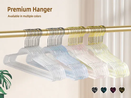 Black Transparent Clear Gold Powder Crystal Gold Hook Plastic Clothing Hanger for Coat Suit Pants Display Rack 