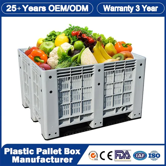 Plastic Pallet Box Manufacturer Industry HDPE Large Solid Collapsible Rigid Foldable Stackable Vented Transport Storage Mesh Insulated Fish Sleeve Container Box 