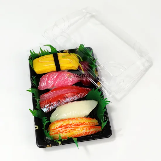 Disposable Compostable Biodegradable Bagasse Sugarcane Sushi Snack Tray with Transparent Pet Lid 