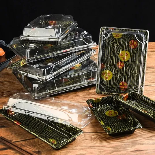 Square Sushi Packing Box Pet Sushi Tray Plastic Disposable Packing Container Take out Boxes 